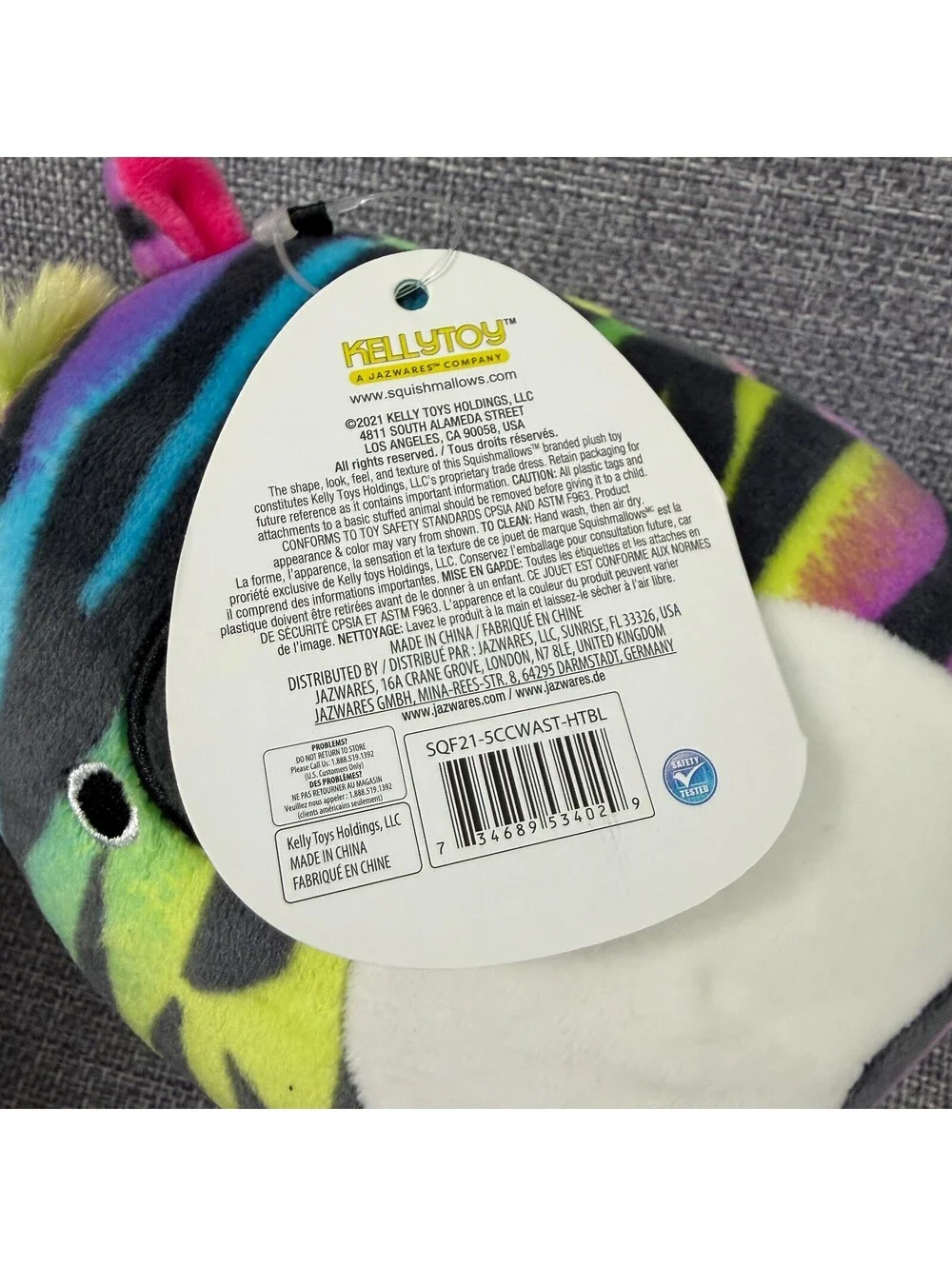**NWT** Squishmallow Safiyah Rainbow Stripe Zebra 5